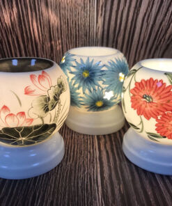 Combo Đèn Xông Tinh Dầu Bát Tràng Mini Miệng Tròn Hoa