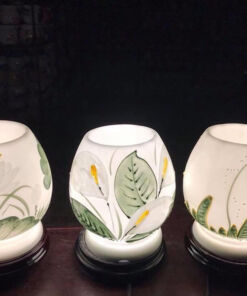 Combo Đèn Xông Tinh Dầu Bát Tràng Mắt Ngọc Sen Trắng