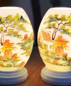 Combo Đèn Xông Tinh Dầu Bát Tràng Dáng Trứng Phong Cảnh