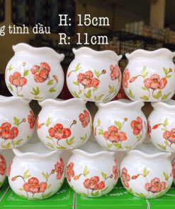 Đèn Xông Tinh Dầu Size Lớn Miệng Lượn- Hoa Hồng