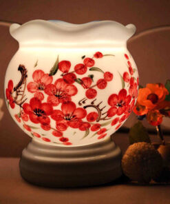 Đèn Xông Tinh Dầu Size Lớn Miệng Lượn - Hoa Đào Đỏ