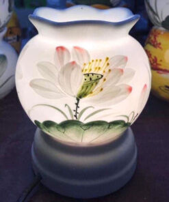 Đèn Xông Tinh Dầu Size Lớn Miệng Lượn - Hoa Sen Trắng