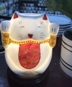 Đèn Xông Tinh Dầu Mèo Thần Tài Chữ May Mắn