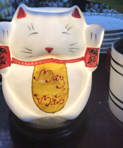 Đèn Xông Tinh Dầu Bát Tràng Mèo Thần Tài - May Mắn