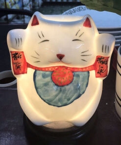 Đèn Xông Tinh Dầu Bát Tràng Mèo Thần Tài Chữ Phúc