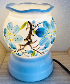 Đèn Xông Tinh Dầu Bát Tràng Mini Miệng Lượn Hoa Xanh