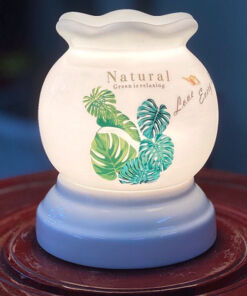 Đèn Xông Tinh Dầu Bát Tràng Mini Miệng Lượn Lá Xanh