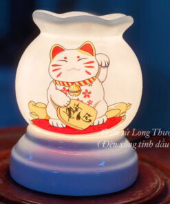 Đèn Xông Tinh Dầu Bát Tràng Mini Miệng Lượn Mèo Tài Lộc