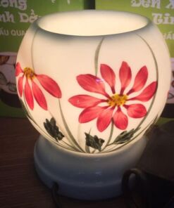 Đèn Xông Tinh Dầu Bát Tràng Mini Miệng Tròn Hoa Cúc Đỏ