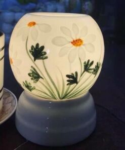 Đèn Xông Tinh Dầu Mini Miệng Tròn Hoa Cúc Trắng