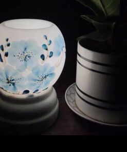 Đèn Xông Tinh Dầu Bát Tràng Mini Miệng Tròn Hoa Xanh