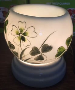 Đèn Xông Tinh Dầu Bát Tràng Miệng Tròn Cỏ 4 Lá