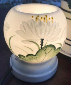 Đèn Xông Tinh Dầu Bát Tràng Miệng Tròn Hoa Sen S2