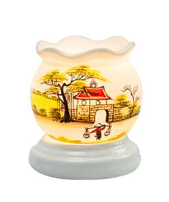 Đèn xông tinh dầu vẽ cổng làng cổ loe - Gốm sứ Bát Tràng