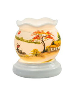 Đèn xông tinh dầu vẽ nhà tranh S9 size nhỏ - Gốm sứ Bát Tràng