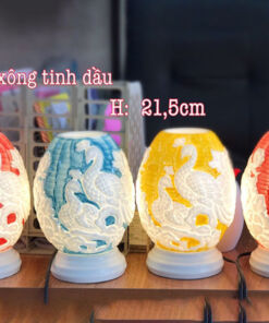 Đèn Xông Tinh Dầu Bát Tràng Dáng Trứng Nổi Chim Công