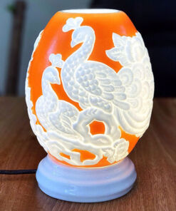 Đèn Xông Tinh Dầu Bát Tràng Chim Công Nổi Màu Cam