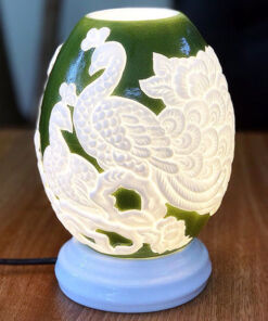 Đèn Xông Tinh Dầu Dáng Trứng Nổi Chim Công Màu Xanh Cổ Vịt