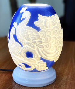 Đèn Xông Tinh Dầu Dáng Trứng Nổi Chim Công Màu Xanh Dương