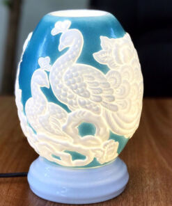 Đèn Xông Tinh Dầu Dáng Trứng Nổi Chim Công Màu Xanh