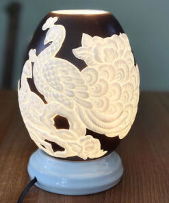 Đèn Xông Tinh Dầu Dáng Trứng Nổi Chim Công Màu Đen