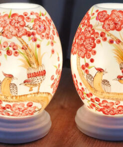 Đèn Xông Tinh Dầu Bát Tràng Chim Hoa Đỏ