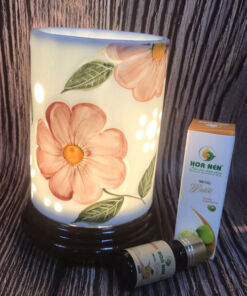 Đèn Xông Tinh Dầu Trụ Hoa Nổi Màu