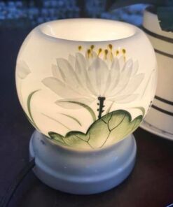 Đèn Xông Tinh Dầu Bát Tràng Mini Miệng Tròn Sen Trắng