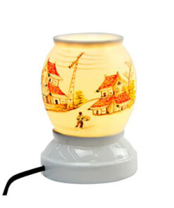 Đèn xông tinh dầu Bát Tràng vẽ cảnh nhà mái ngói