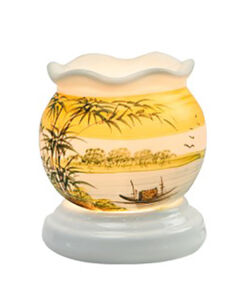 Đèn xông tinh dầu Bát Tràng vẽ cảnh chiều trên sông