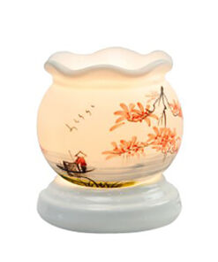 Đèn xông tinh dầu vẽ cảnh chèo thuyền trên sông