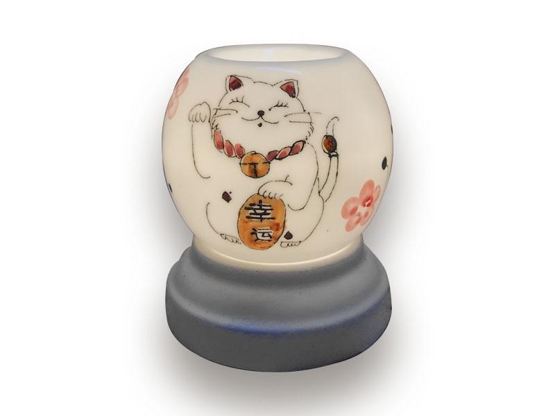 Đèn Xông Tinh Dầu Bát Tràng Tròn S1- Mèo Thần Tài